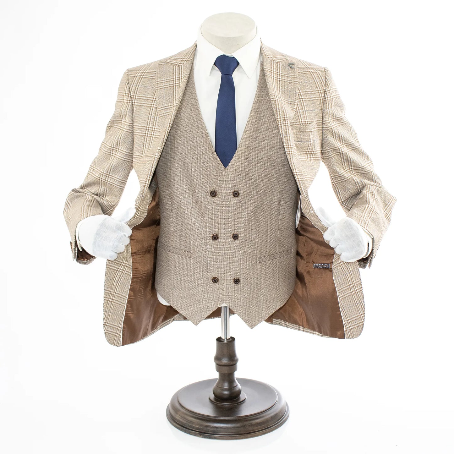 Brown And White Glen Check Slim-Fit 3-Piece Suit