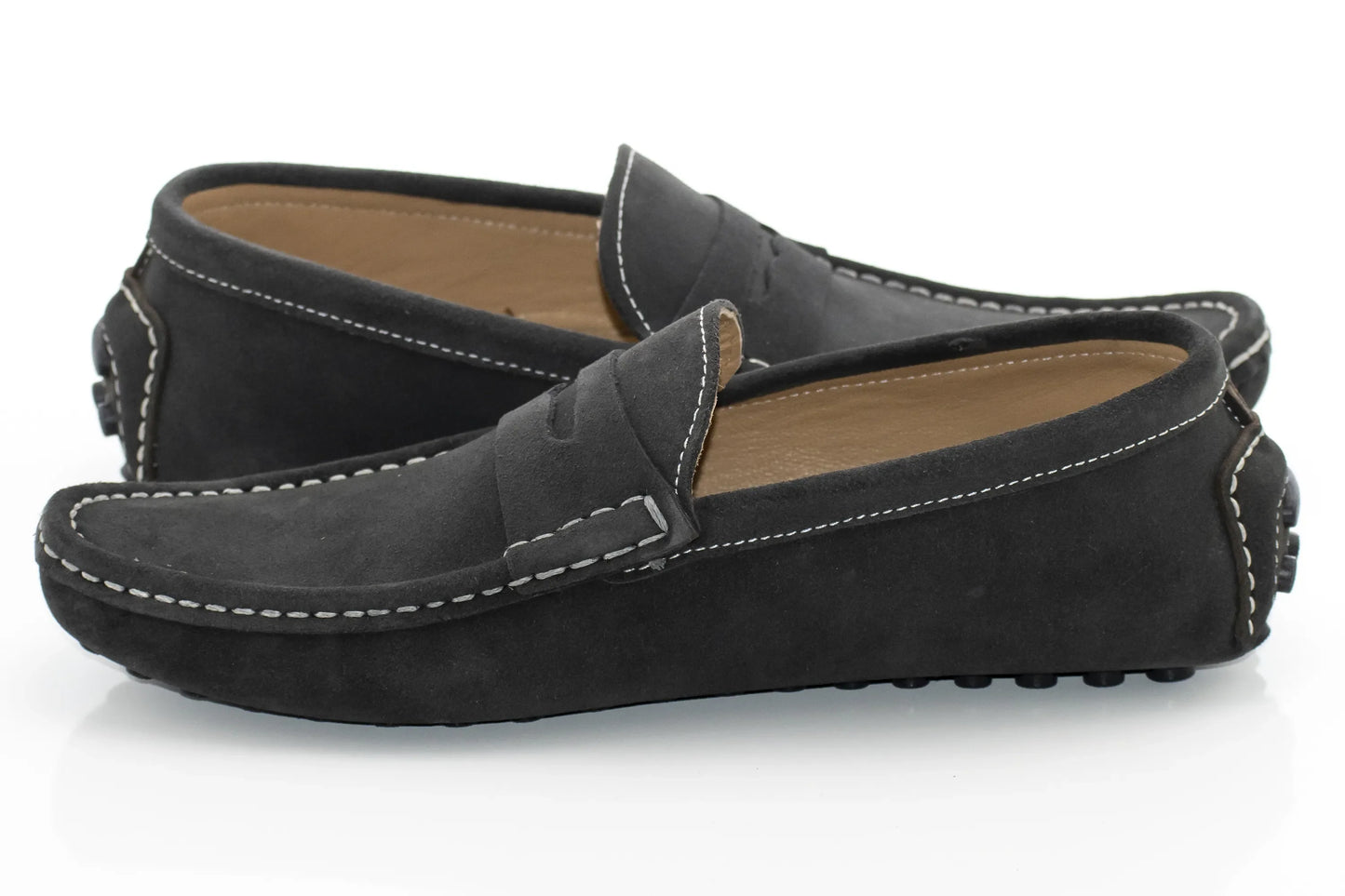 Anthracite Gray Suede Penny Loafer - Quarter, Heel