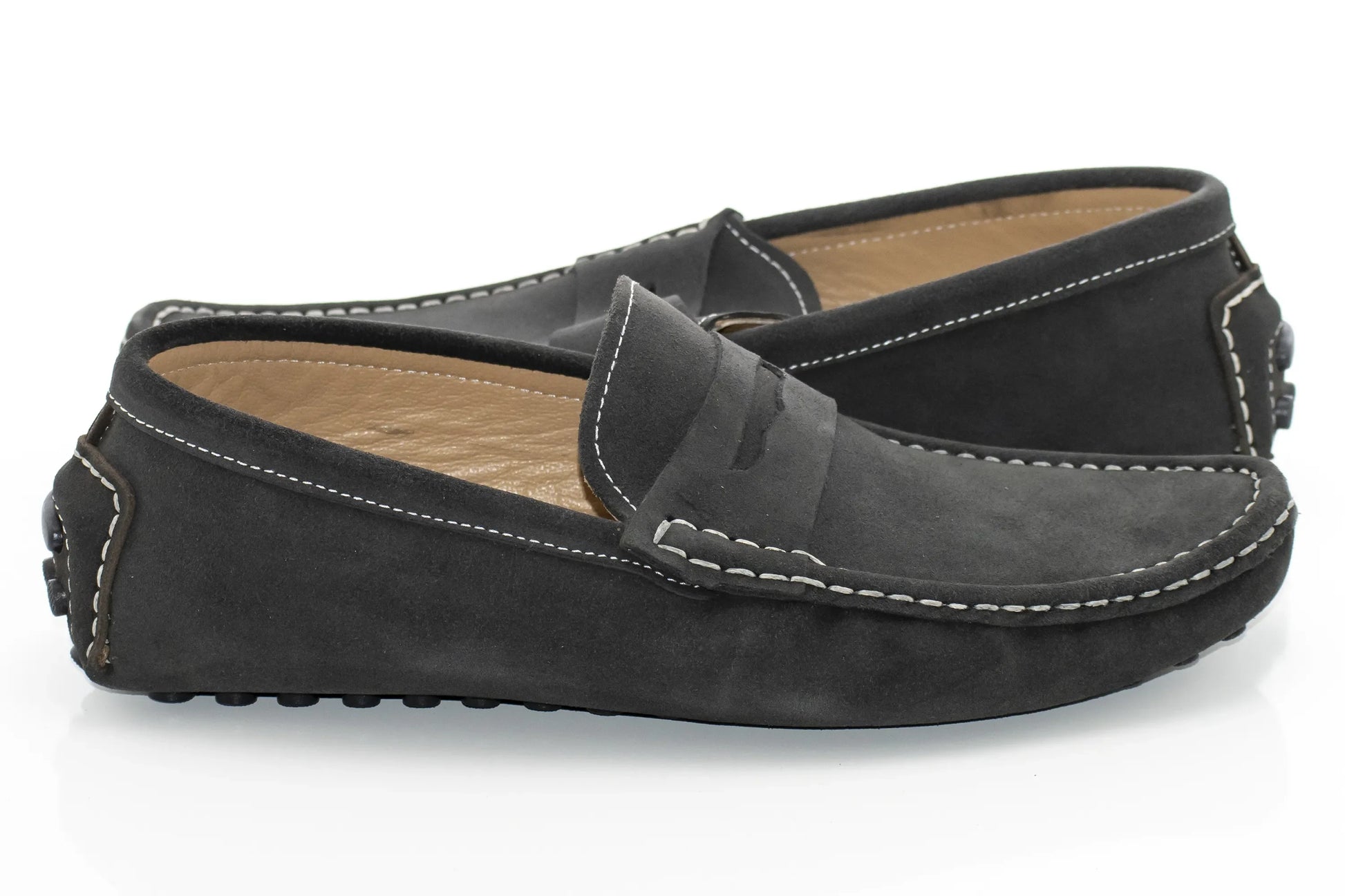 Anthracite Gray Suede Penny Loafer - Quarter, Heel