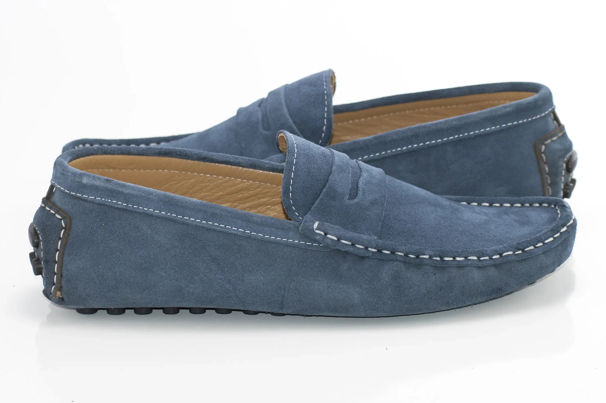 Indigo Blue Suede Penny Loafer - Quarter, Heel