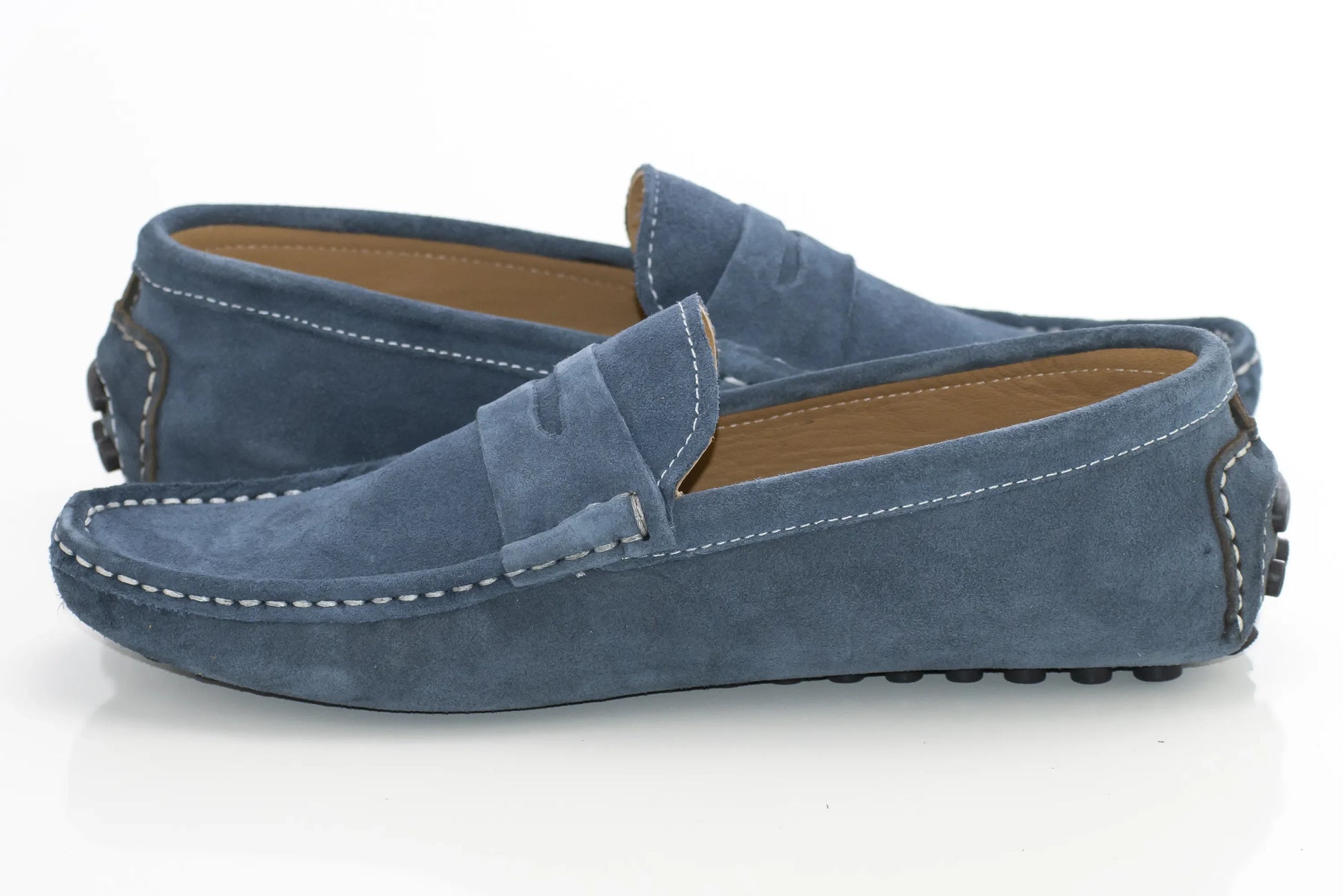 Indigo Blue Suede Penny Loafer - Quarter, Heel