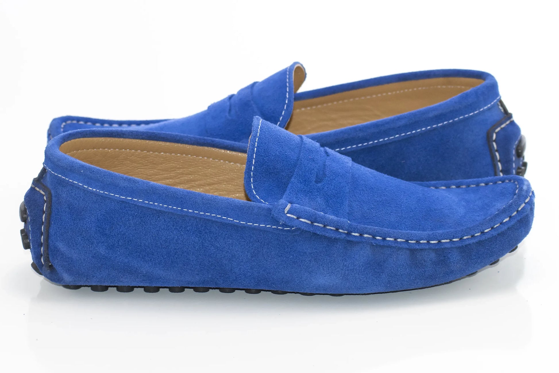 Royal Blue Suede Penny Loafer - Quarter, Heel