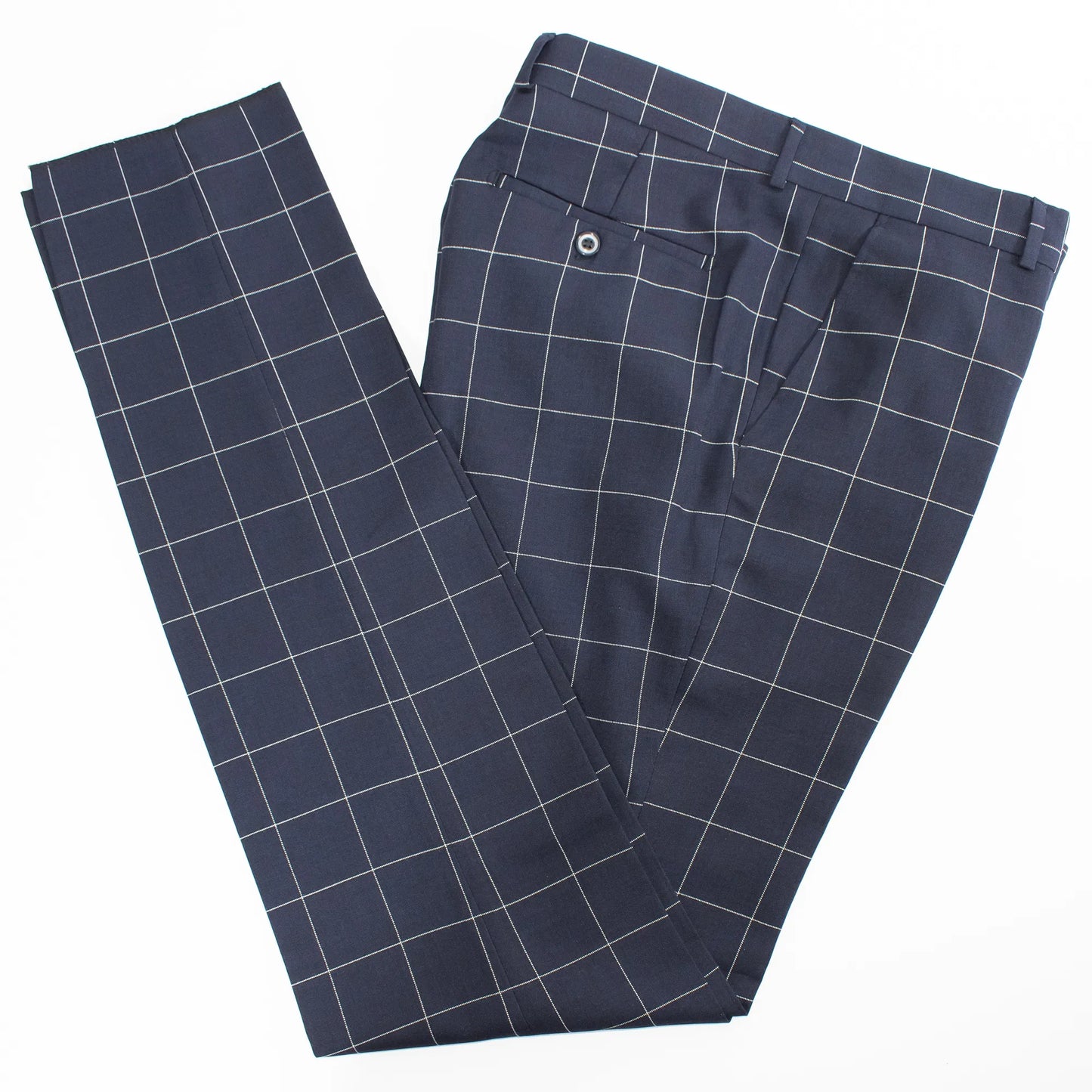 Navy 2-Piece Double-Breasted Checked Tailored-Fit Suit