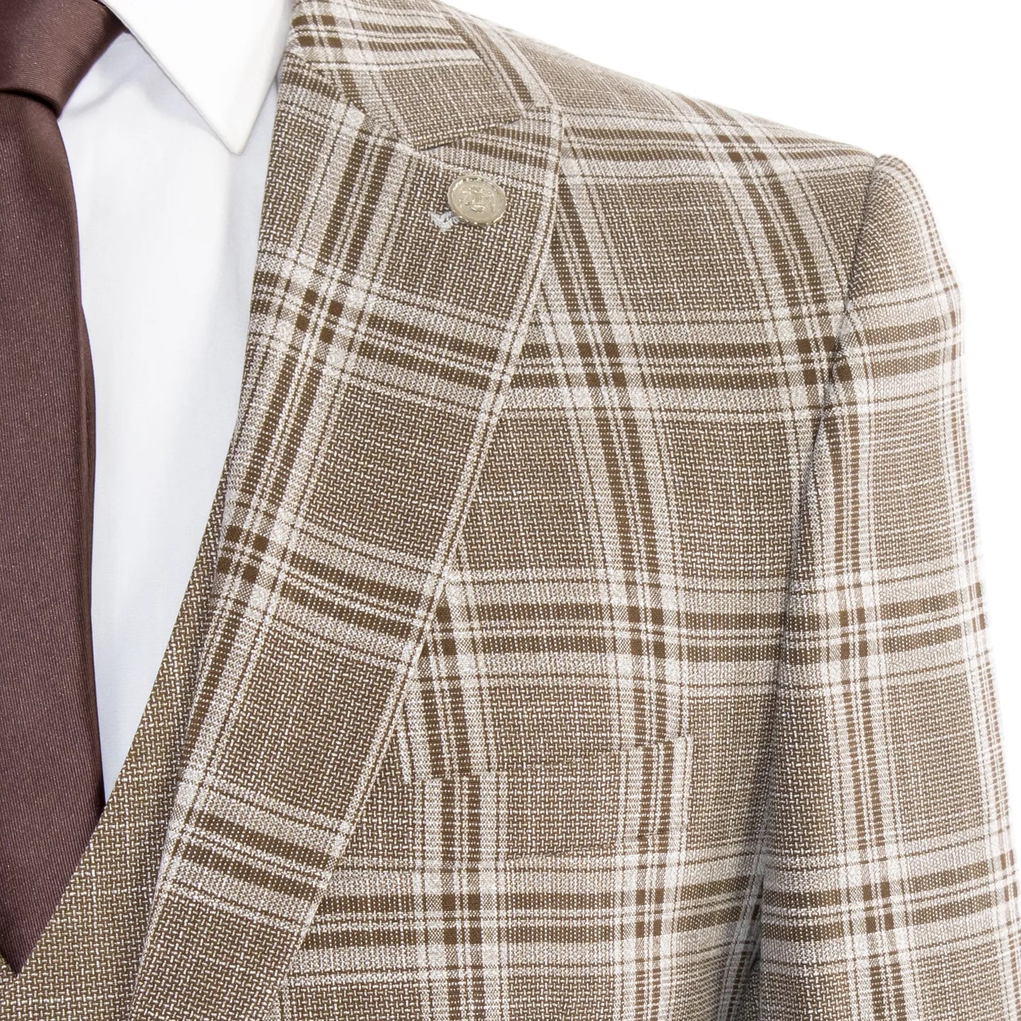 Dark Khaki Plaid Slim-Fit 3-Piece Suit