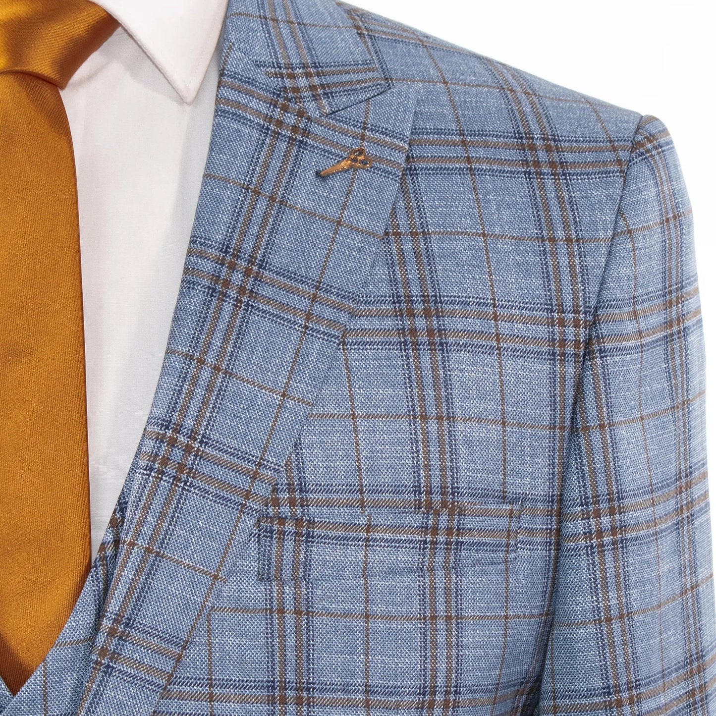 Steel Blue And Chestnut Plaid Slim-Fit 3-Piece Suit