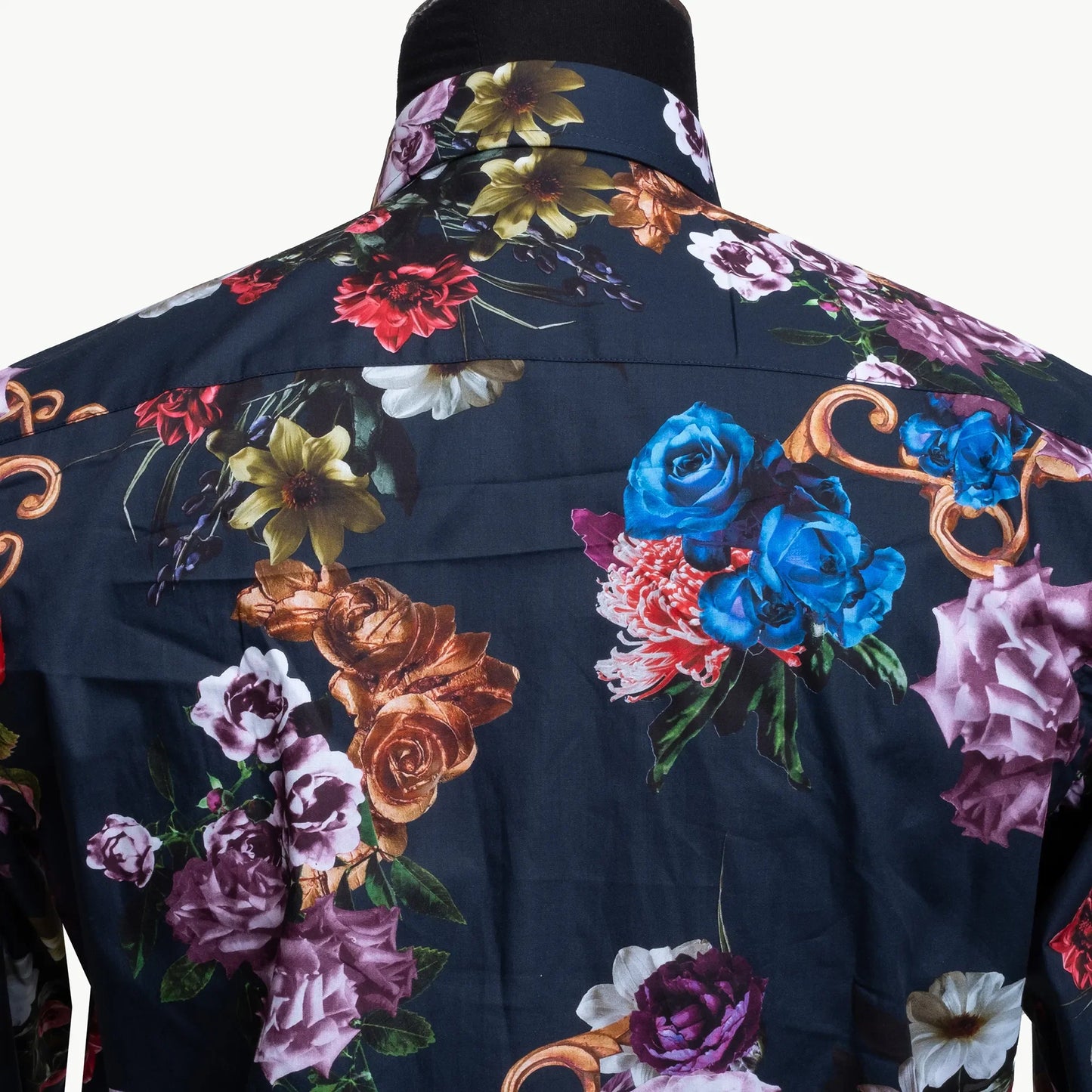 Navy Blue Floral Slim-Fit Fashion Shirt