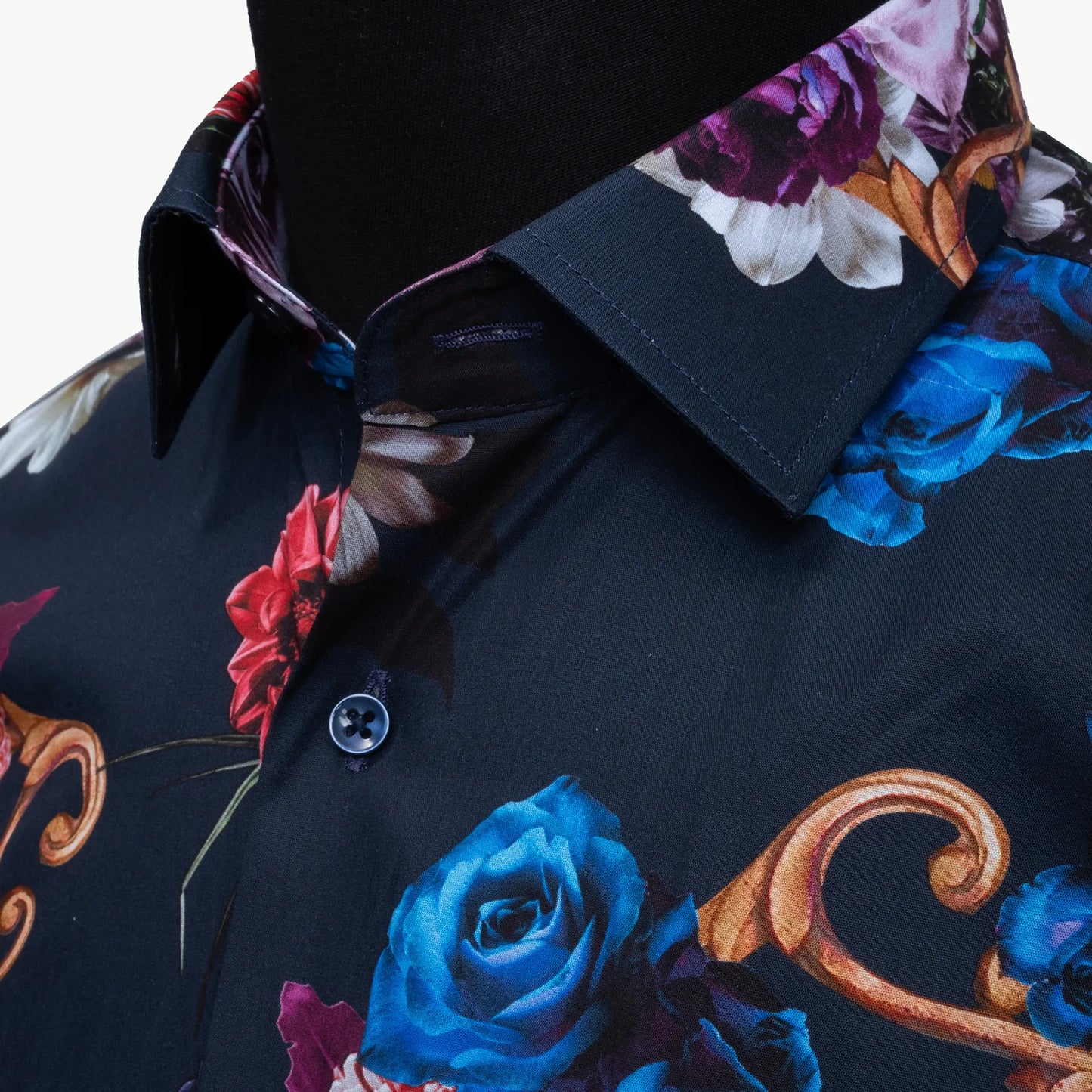 Navy Blue Floral Slim-Fit Fashion Shirt