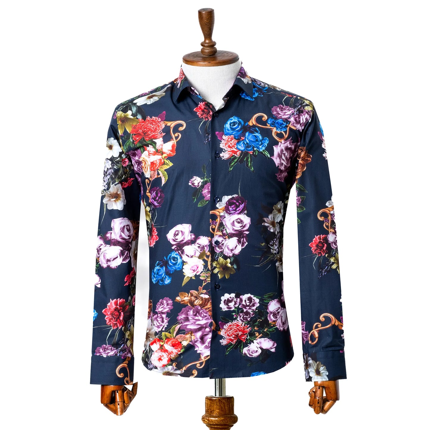 Navy Blue Floral Slim-Fit Fashion Shirt