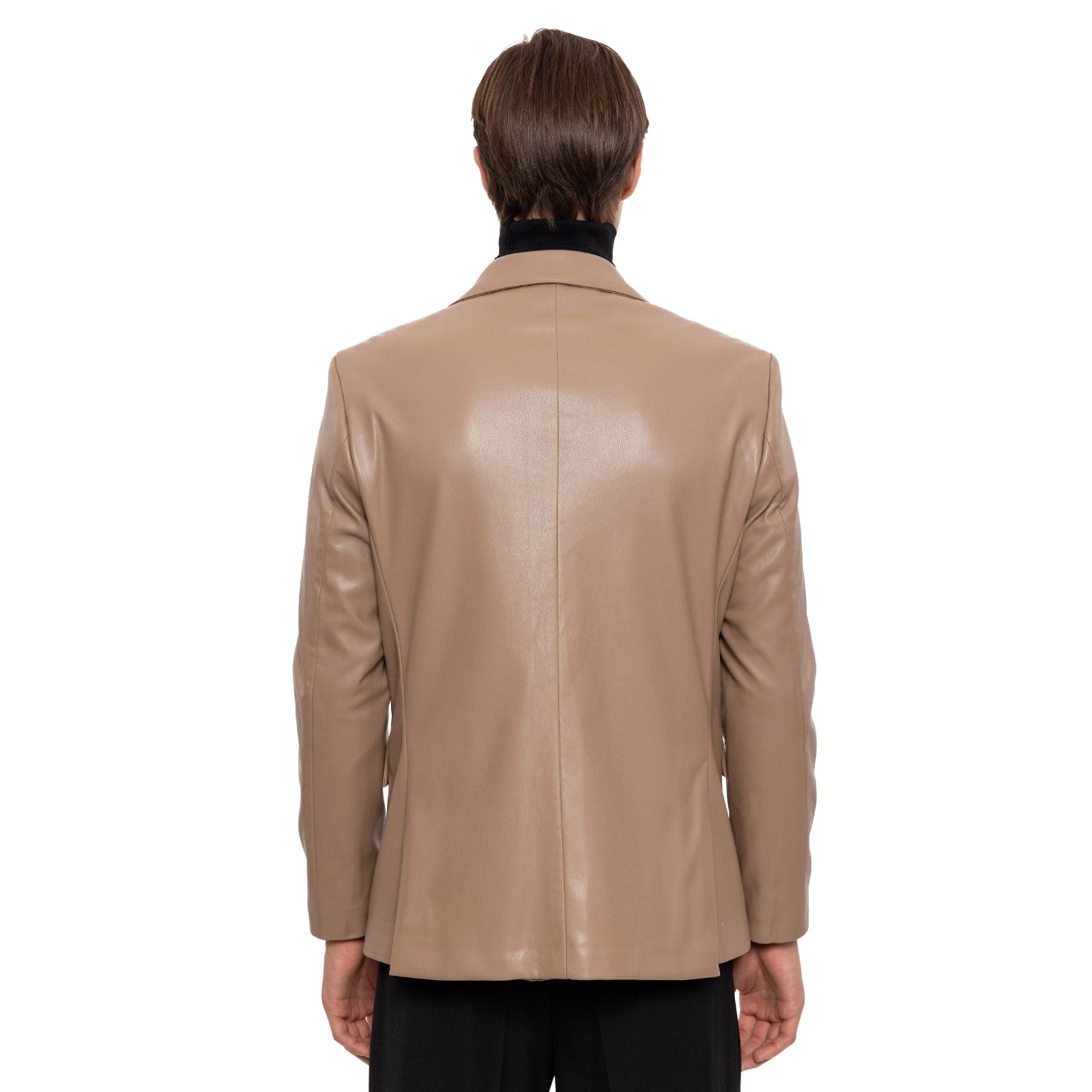 Men's Brown Slim-Fit Leather Blazer Vegan Leather