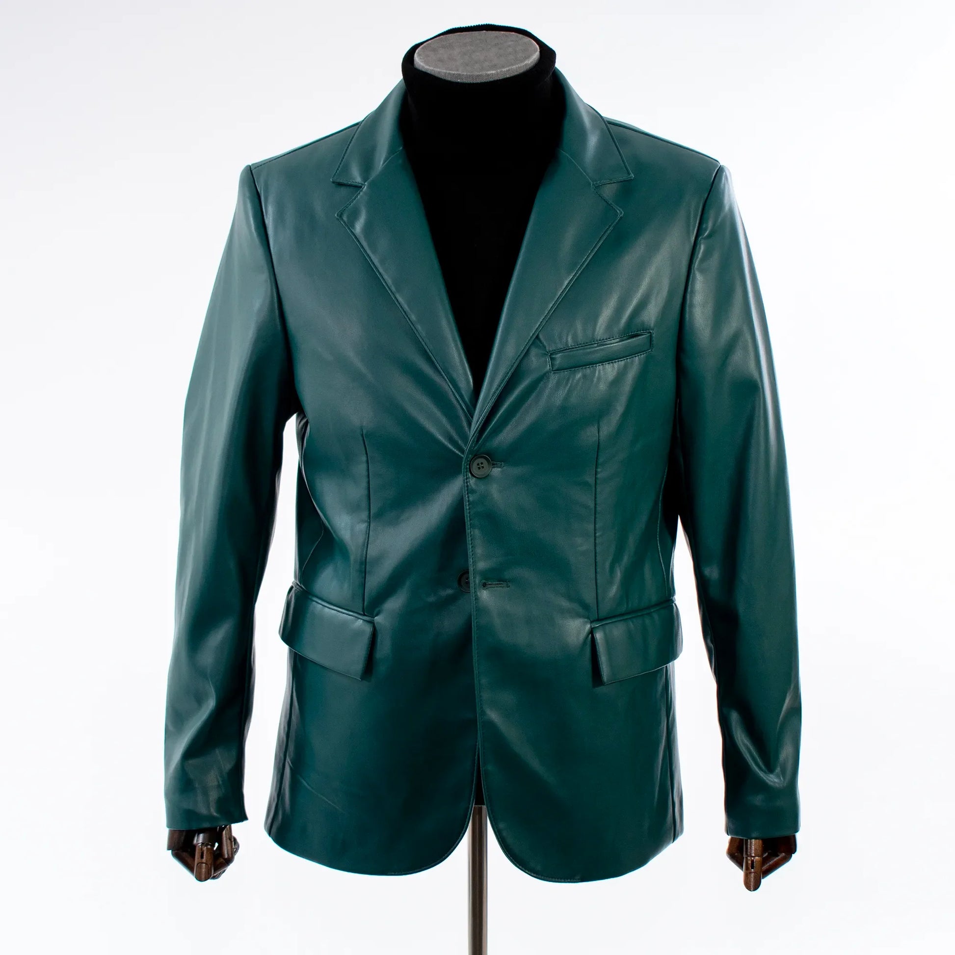 Men's Hunter Green Slim-Fit Leather Blazer Vegan Leather