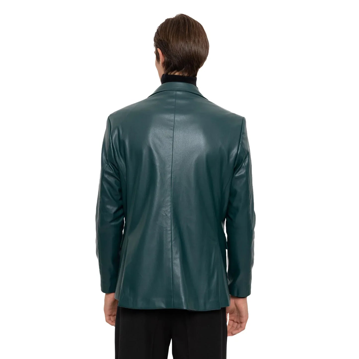 Men's Hunter Green Slim-Fit Leather Blazer Vegan Leather