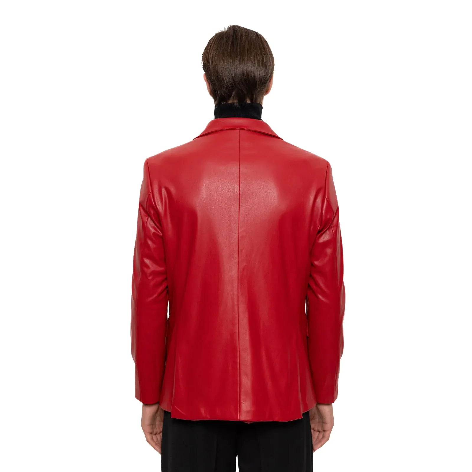 Men's Red Slim-Fit Leather Blazer Vegan Leather