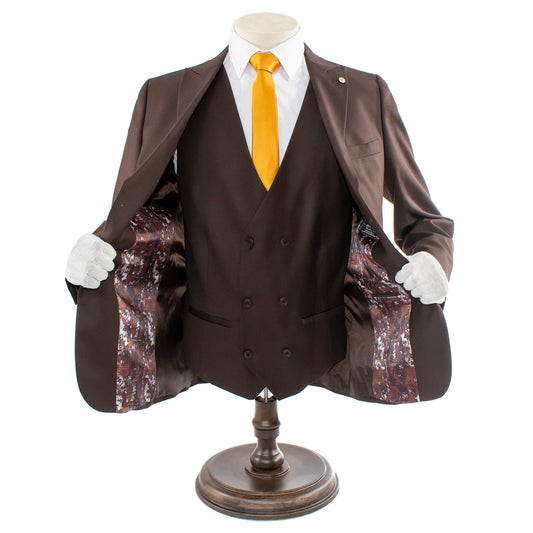 Men's Brown 3-Piece Suit With Double-Breasted Vest