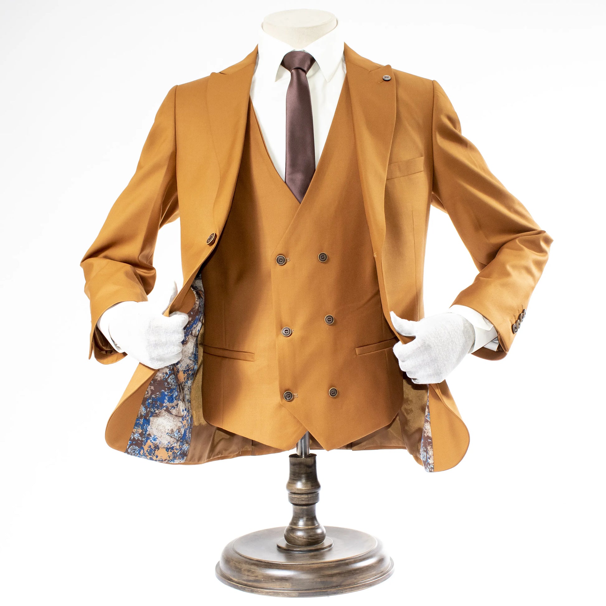 Men's Copper Brown 3-Piece Suit With Double-Breasted Vest