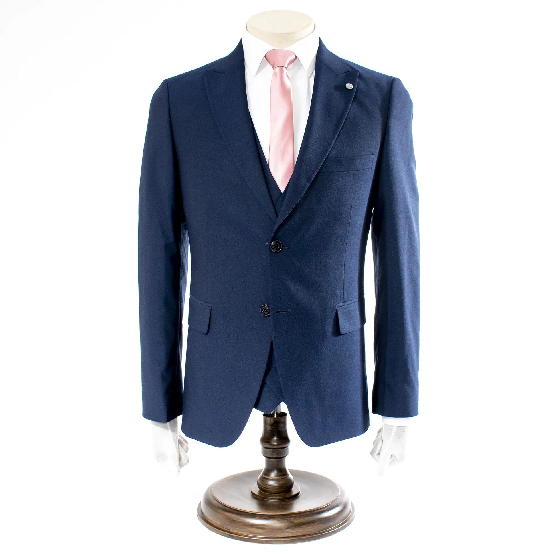 Men's Navy Blue 3-Piece Suit With Double-Breasted Vest