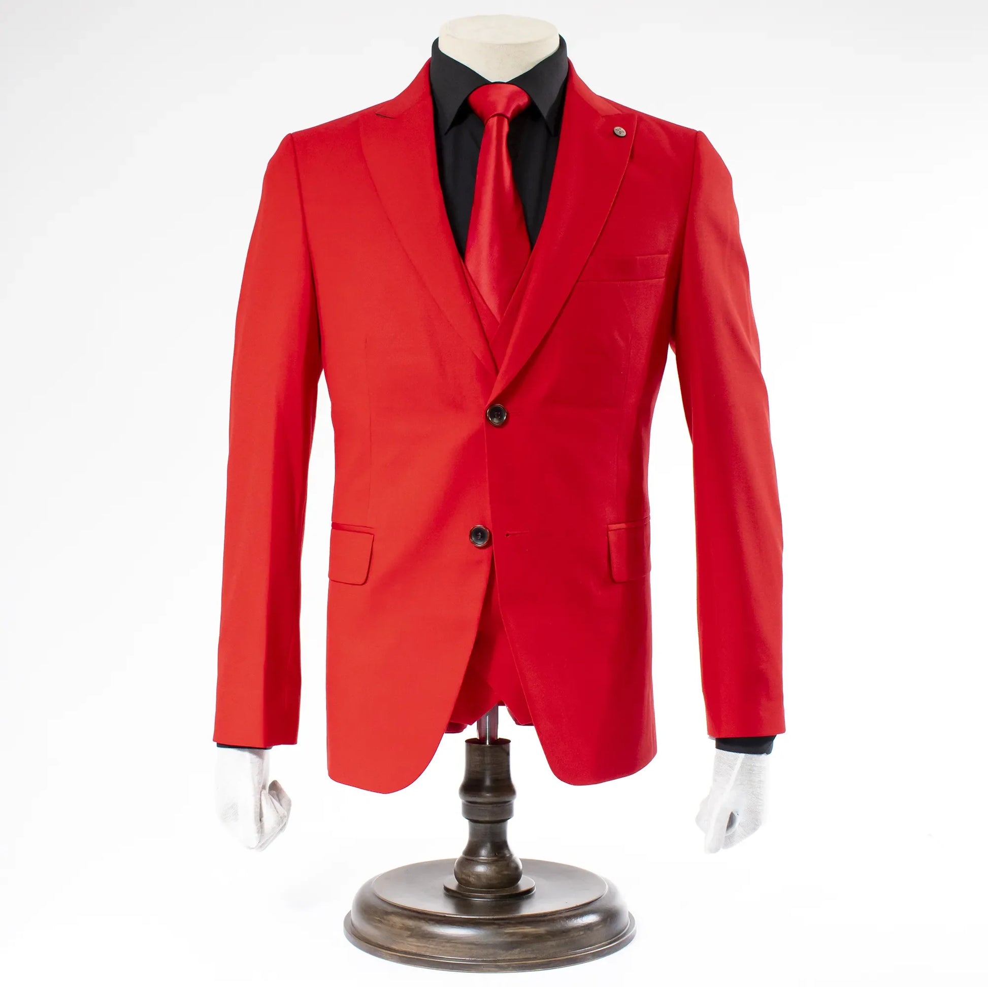 Men's Red 3-Piece Suit With Double-Breasted Vest