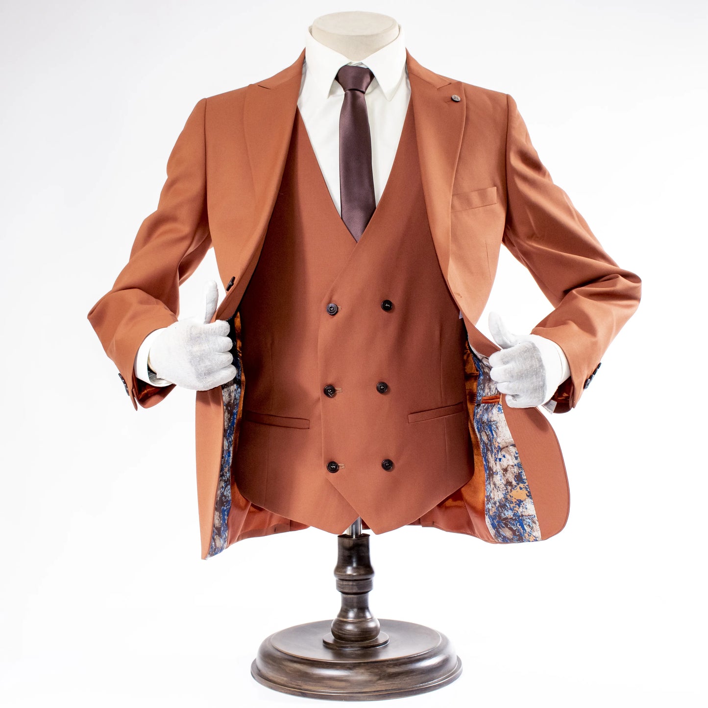 Men's Rust Brown 3-Piece Suit With Double-Breasted Vest