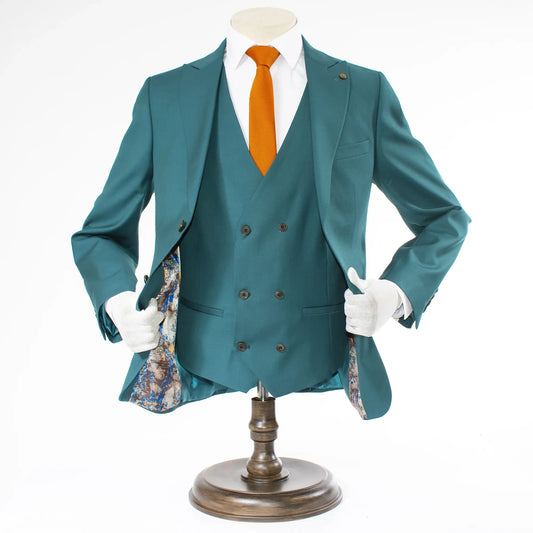 Men's Teal Green 3-Piece Suit With Double-Breasted Vest