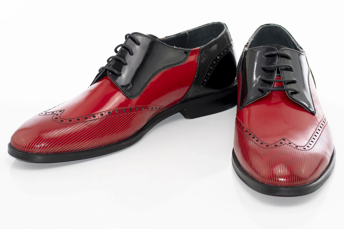 Red Brogue Leather With Black Patent Leather Derby Lace-Ups