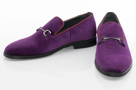 Purple Velvet Gunmetal-Bit Slip-On Shoes