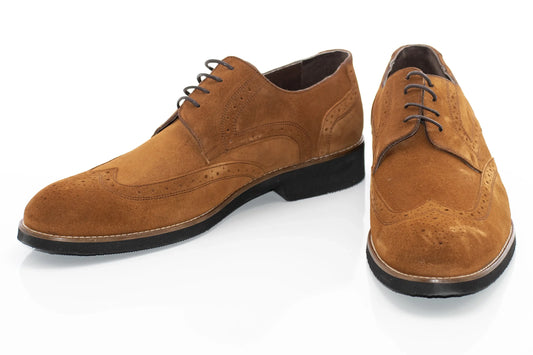 Camel Suede Brogue Derby Lace-Ups