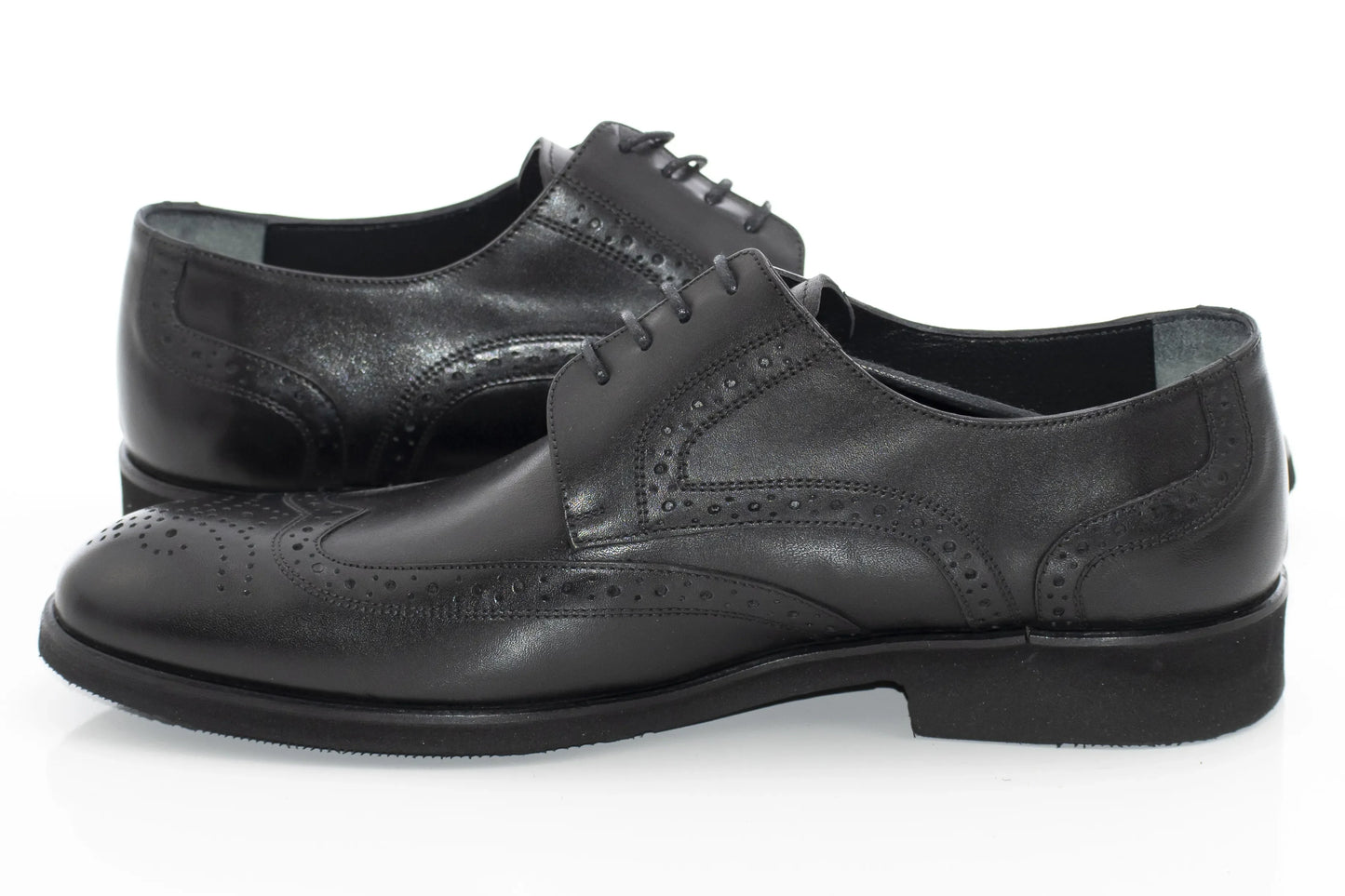 Black Leather Brogue Derby Lace-Ups