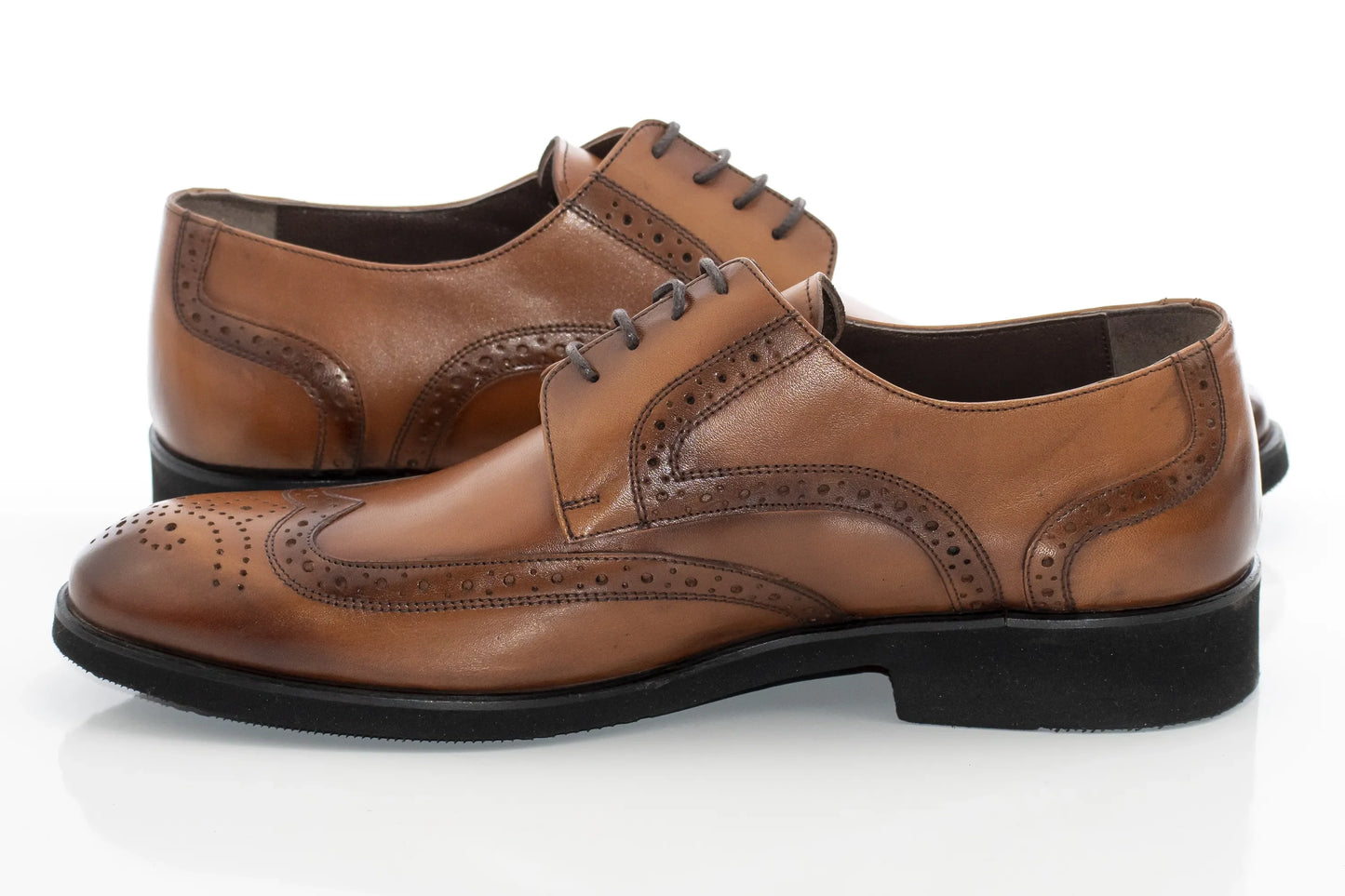 Camel Leather Brogue Derby Lace-Ups