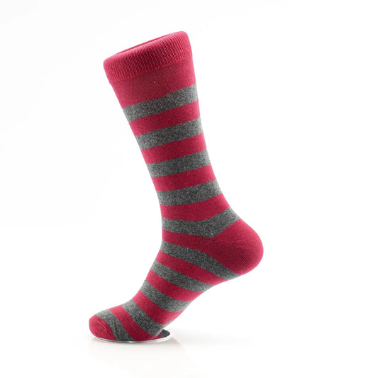 Burgundy and Gray Striped Socks