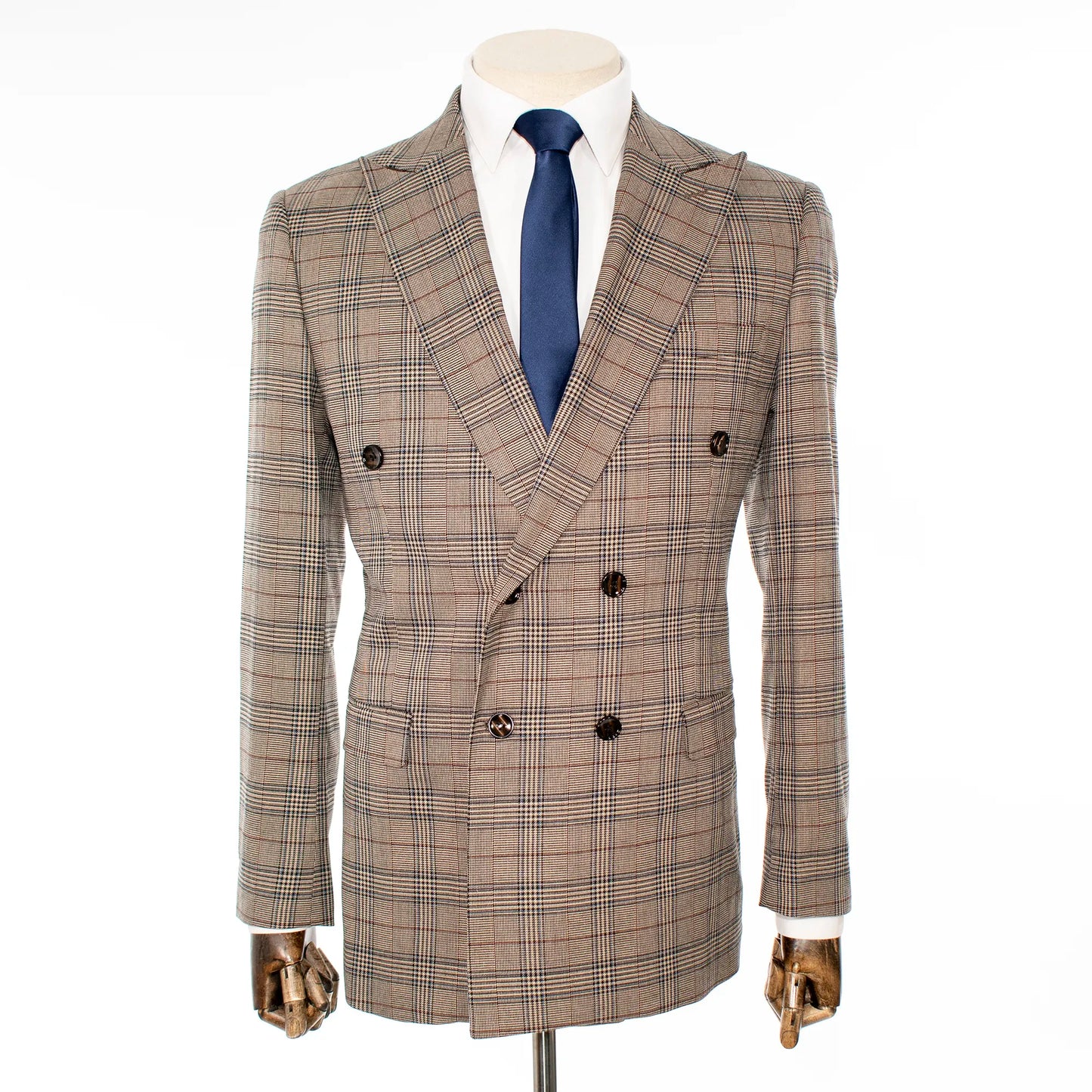 Taupe Plaid Double-Breasted 2-Piece Slim-Fit Suit