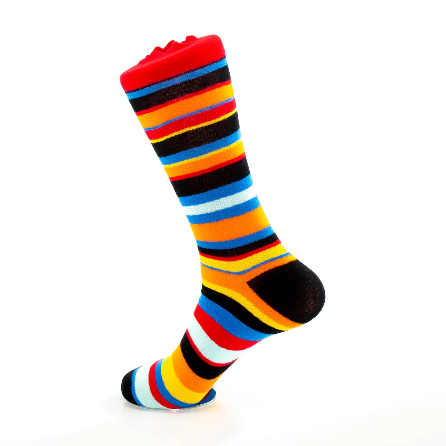 Men's Orange Blue And Black Striped Dress Socks