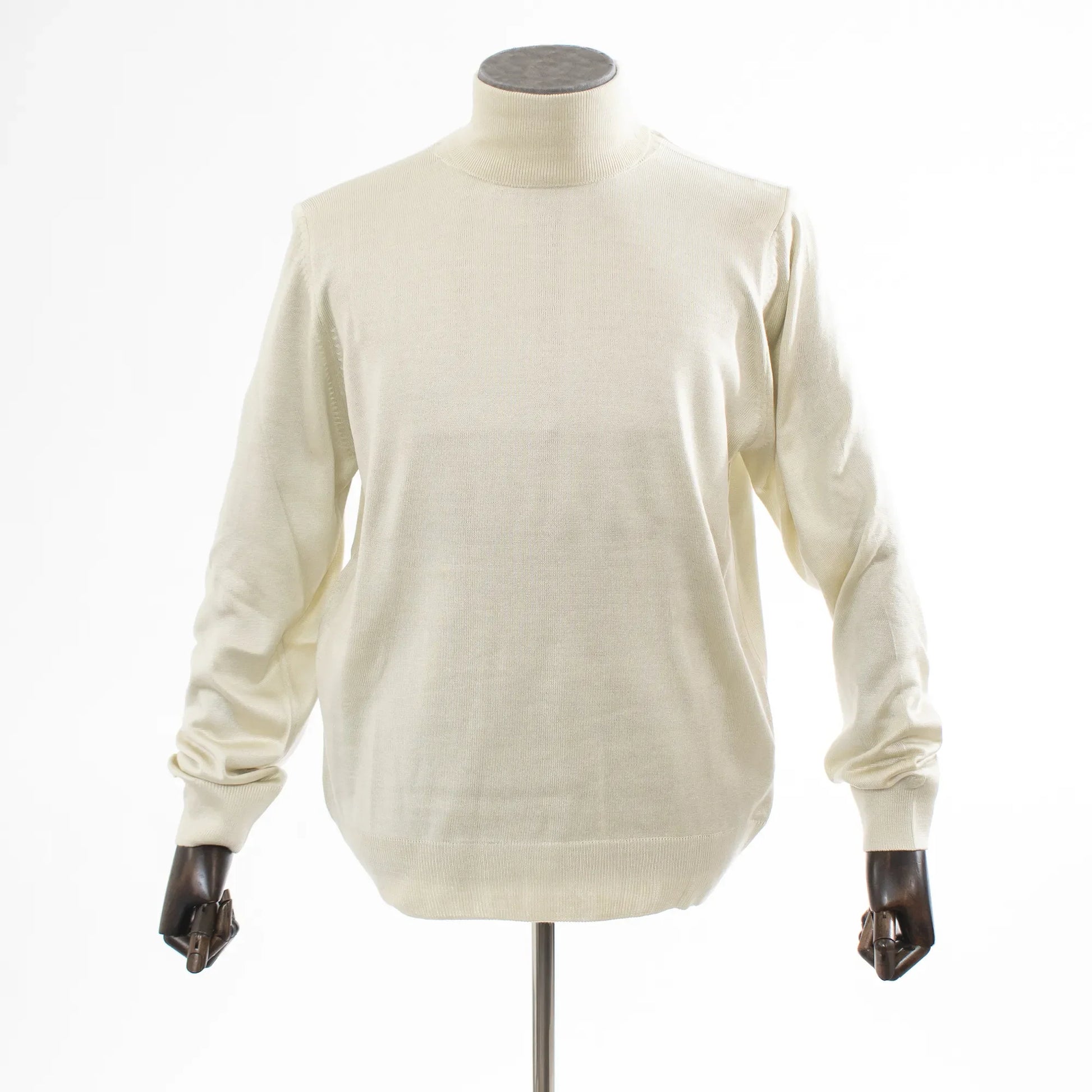 Men's Alabaster White Long Sleeved Turtleneck Sweater - Ribbed Cuffs and Neck