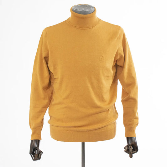 Men's Mustard Yellow Long Sleeved Turtleneck Sweater - Ribbed Cuffs and Neck