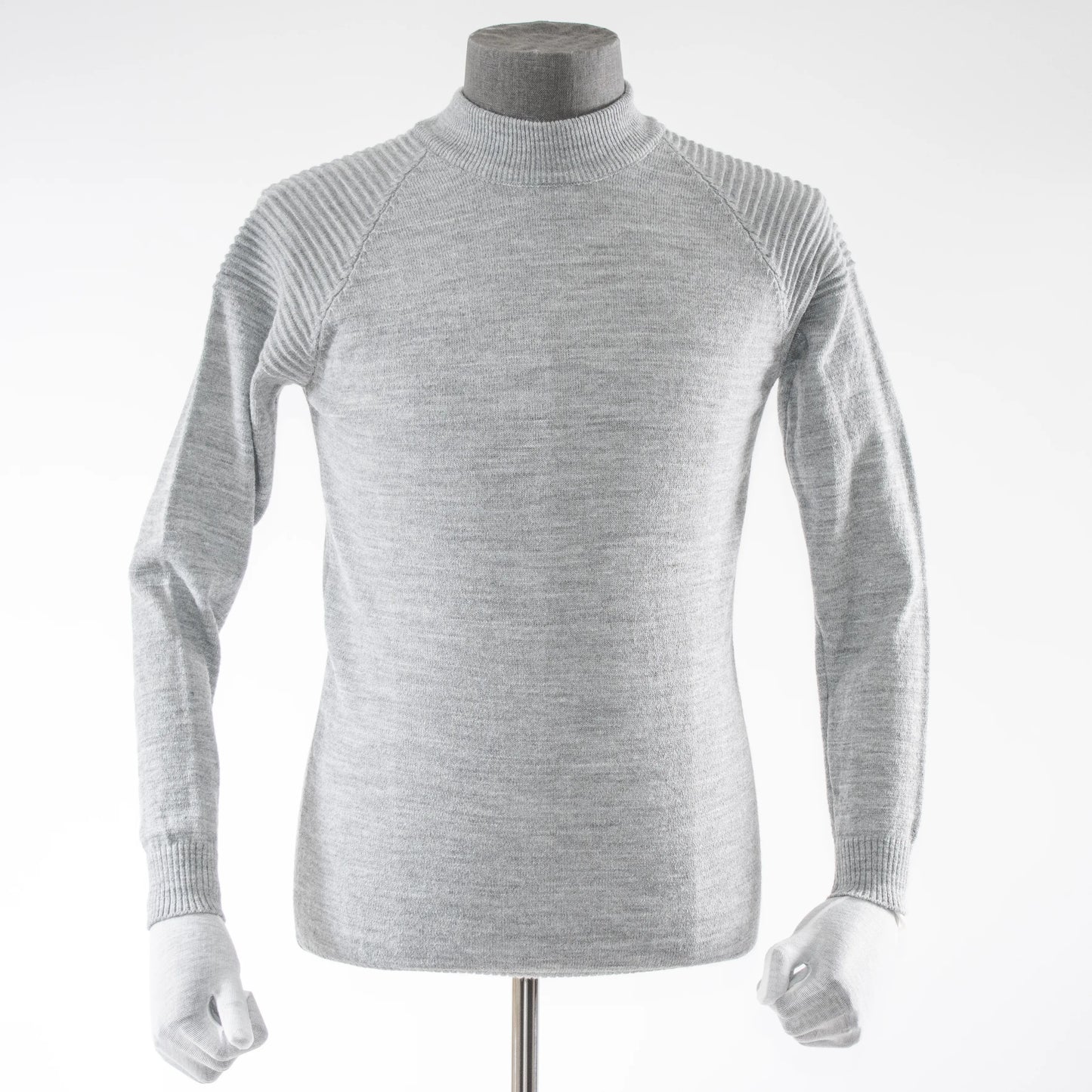 Gray Knit Shoulder Mockneck