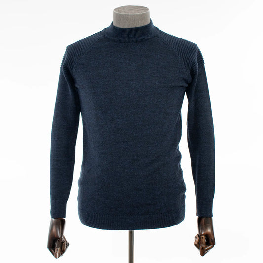 Navy Knit Shoulder Mockneck