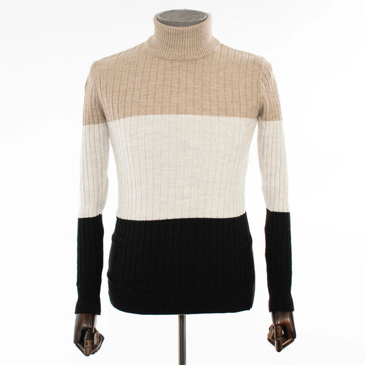 Tan, Off-White, and Black Tri-Color Turtleneck