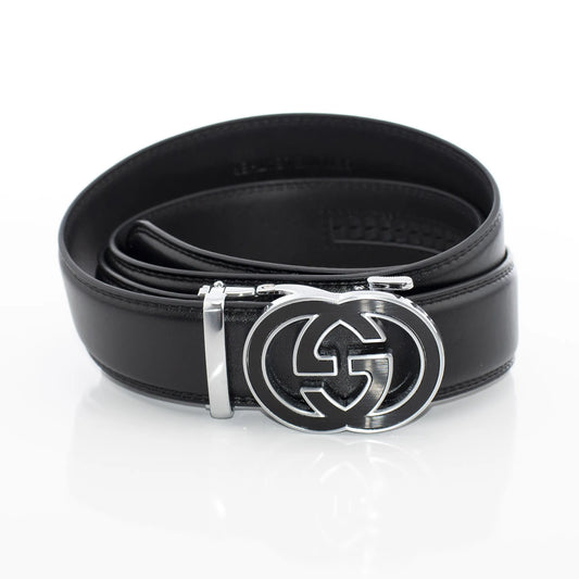 Men's Silver And Black Interlocking Belt Buckle