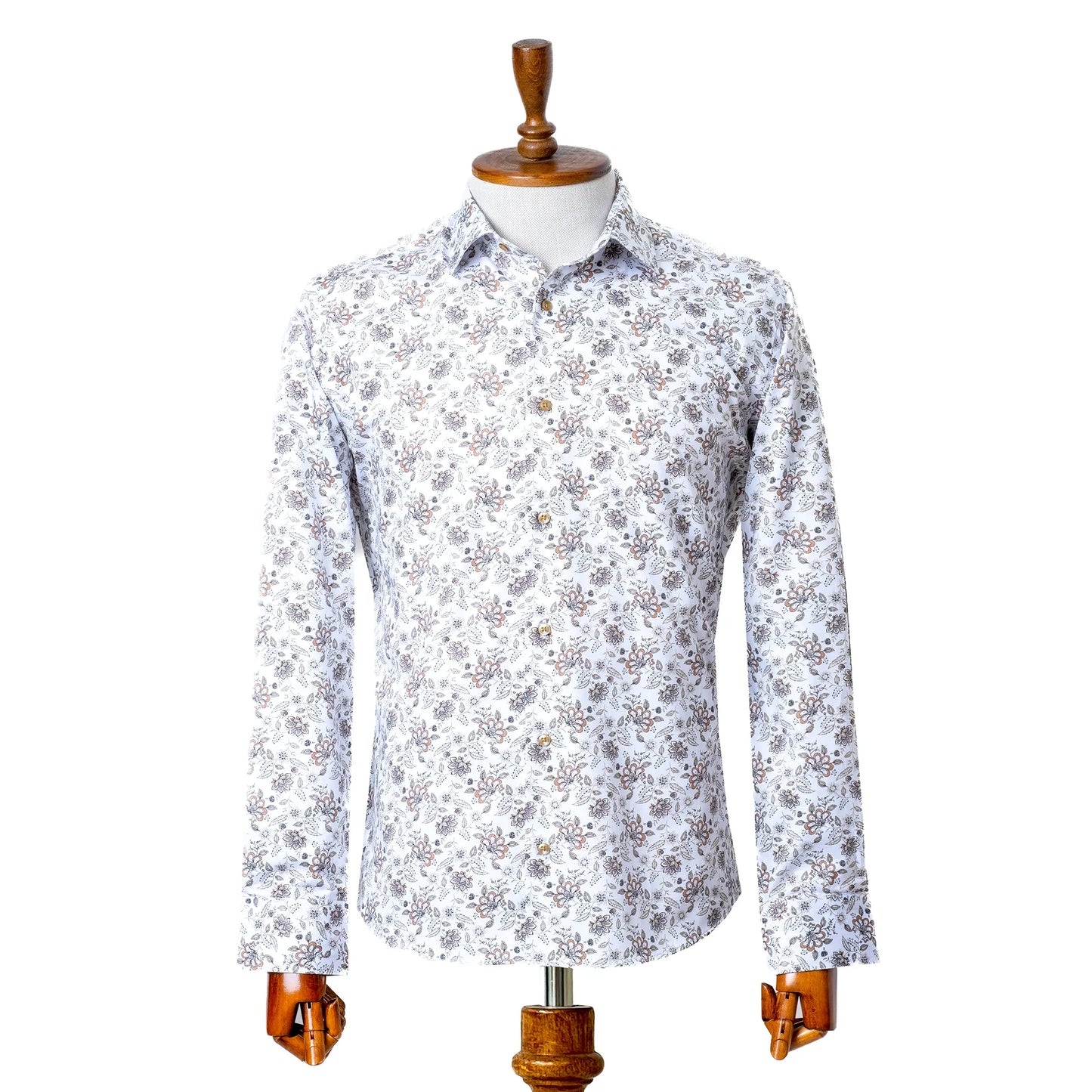 White Wildflower Satin Slim-Fit Fashion Shirt