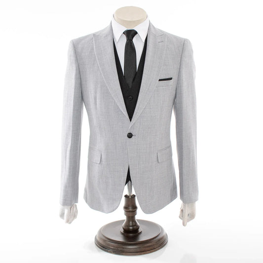 Men's Ash Gray And Black 3-Piece Suit With Peak Lapels