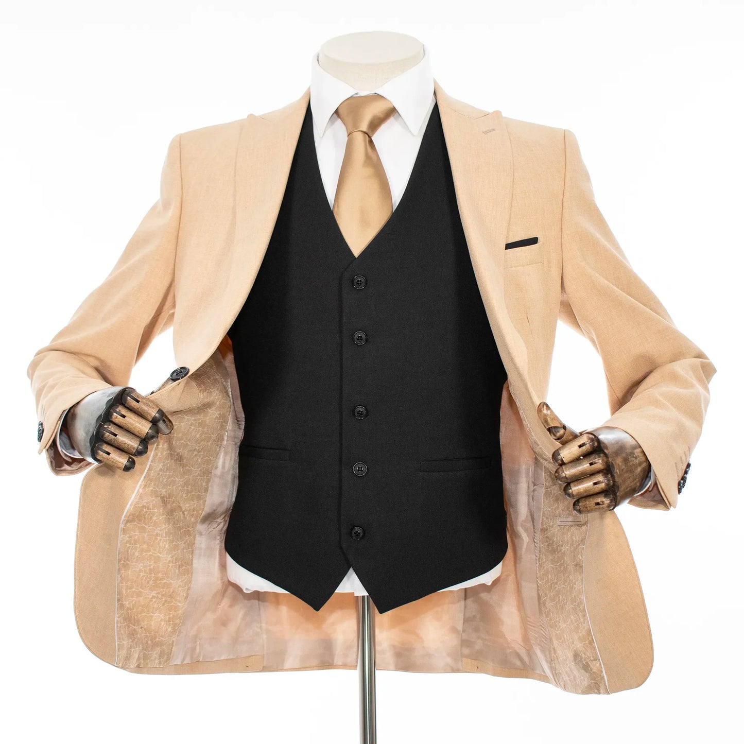 Pierce | Beige Twill with Black Vest 3-Piece Slim-Fit Suit