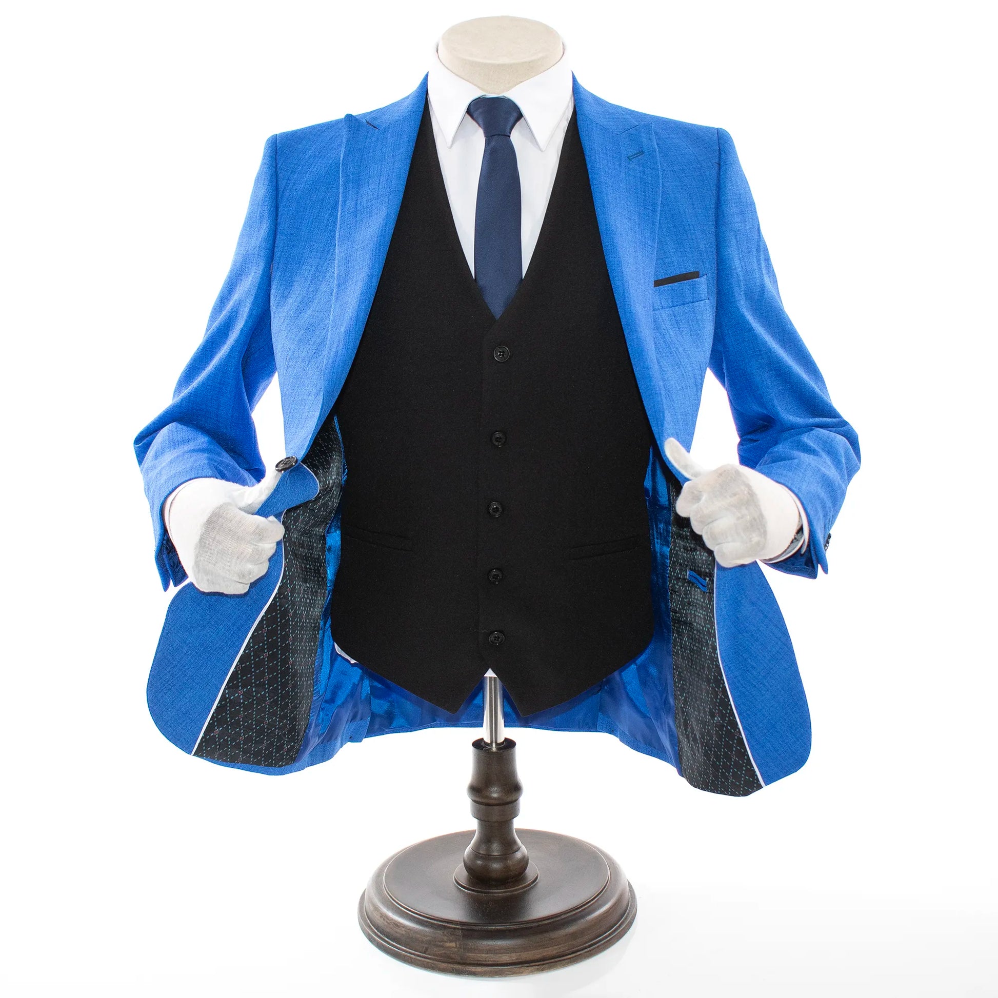 Men's Blue And Black 3-Piece Suit With Peak Lapels