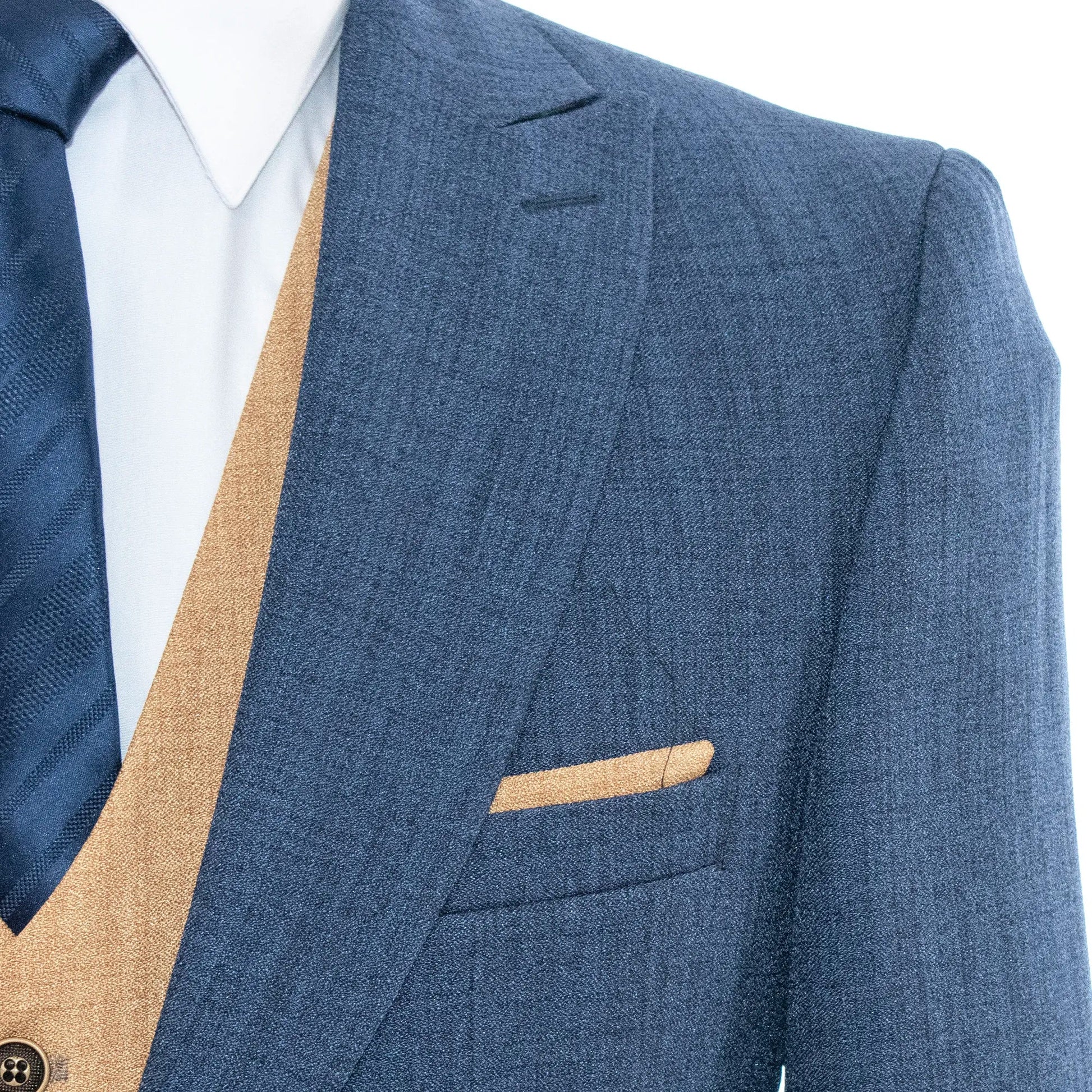 Men's Blue And Brown 3-Piece Suit With Peak Lapels