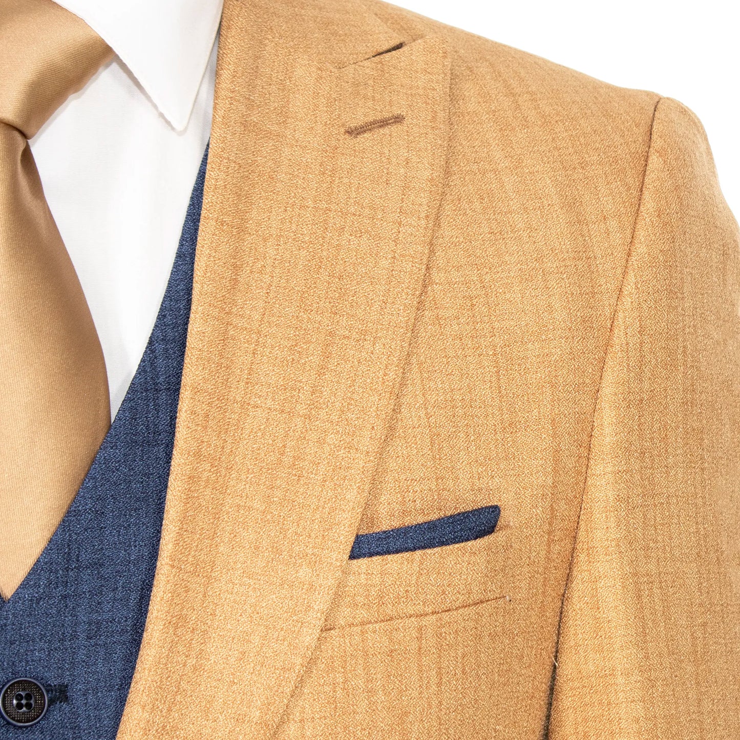 Pierce | Camel Tweed and Blue Vest 3-Piece Slim-Fit Suit