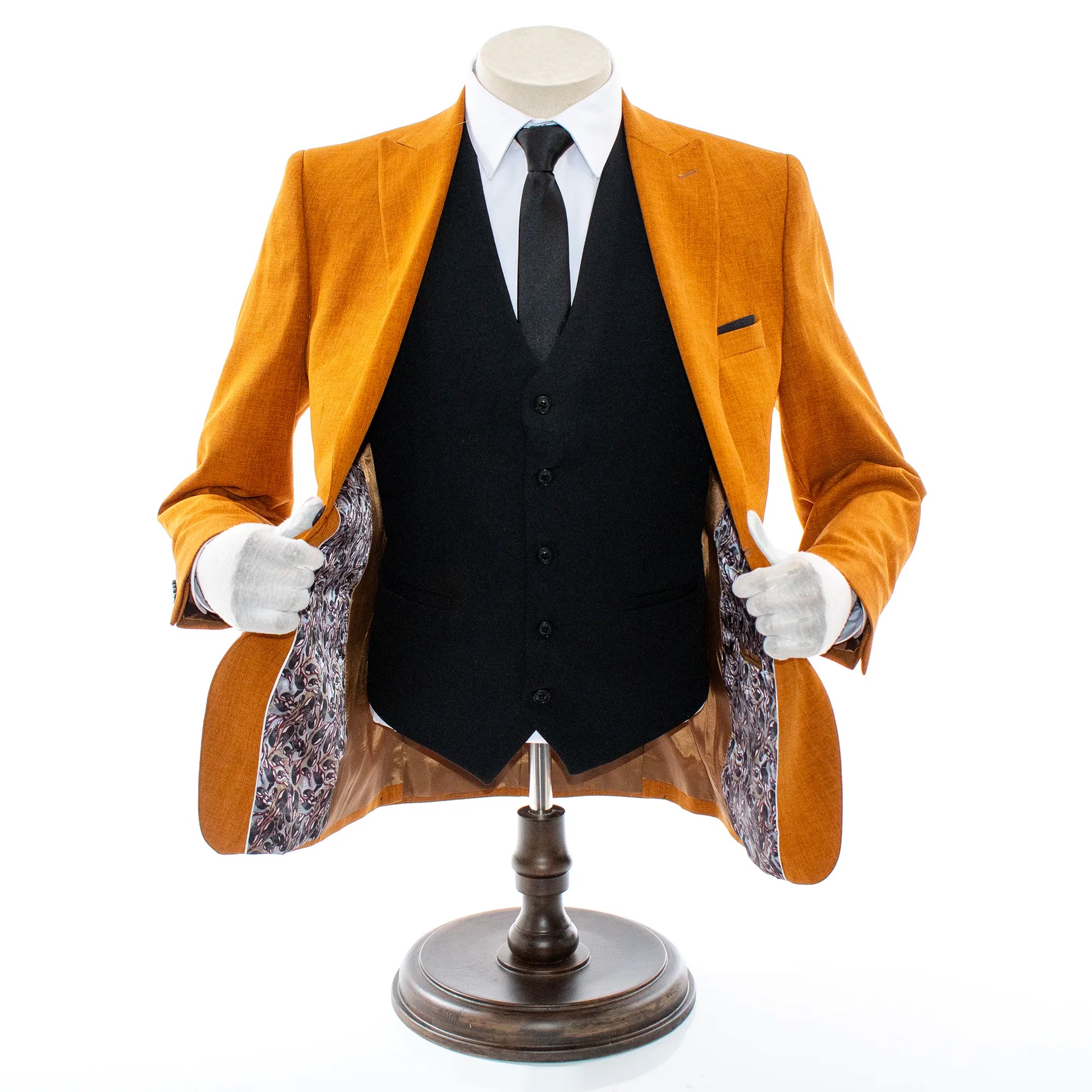 Men's Copper And Black 3-Piece Suit With Peak Lapels