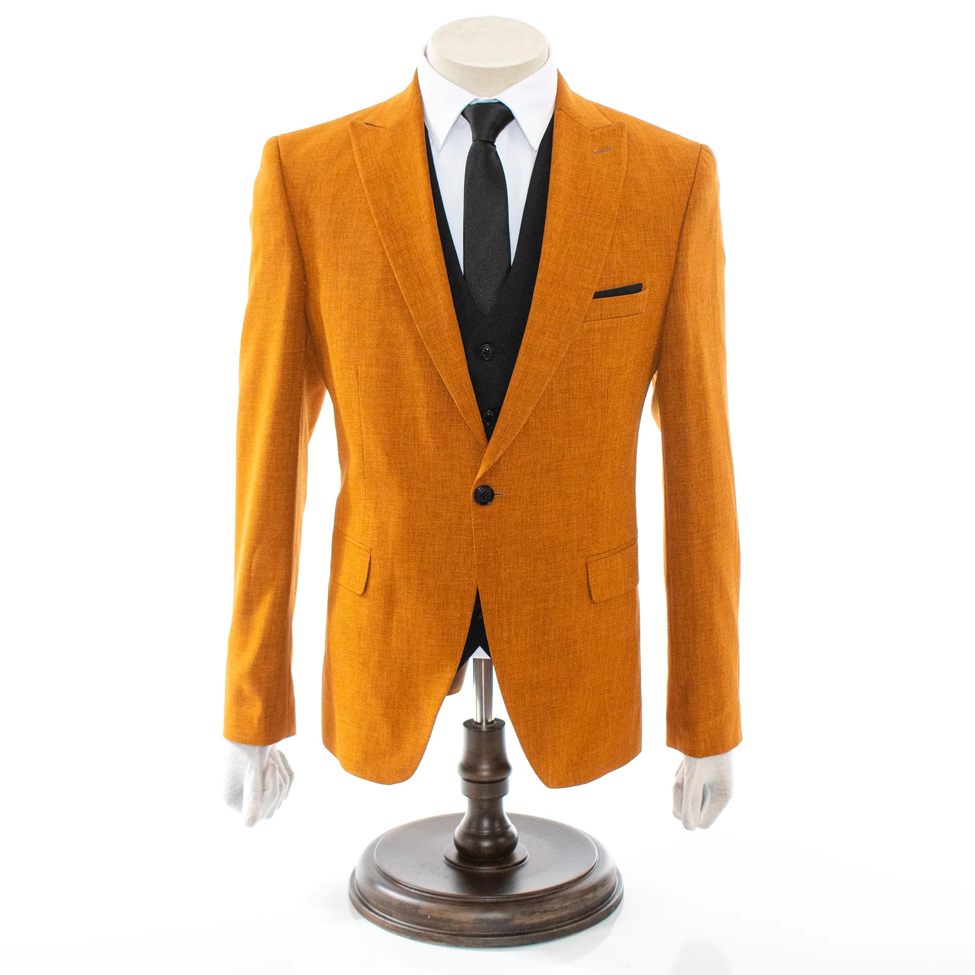 Men's Copper And Black 3-Piece Suit With Peak Lapels