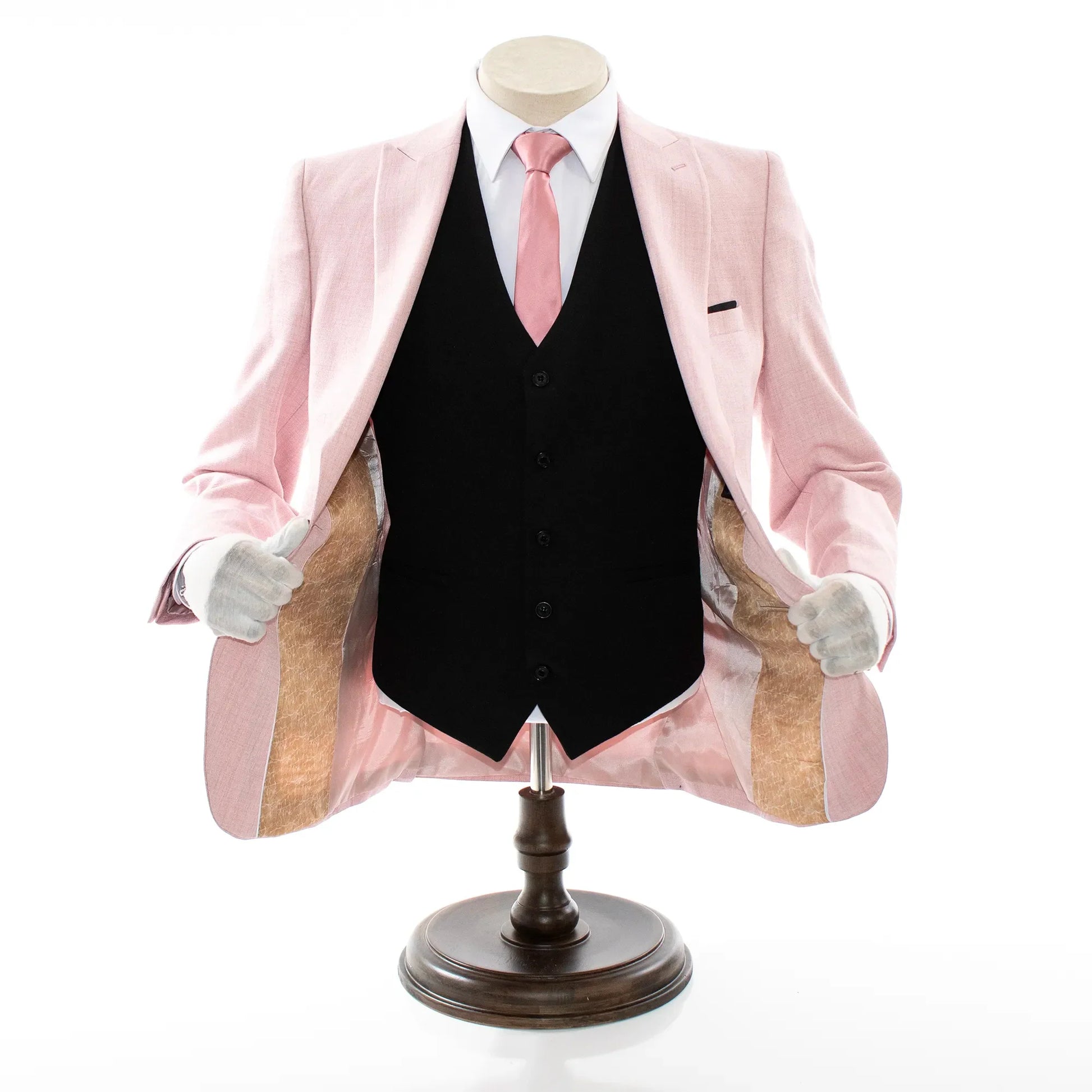 Men's Dusty Rose And Black 3-Piece Suit With Peak Lapels