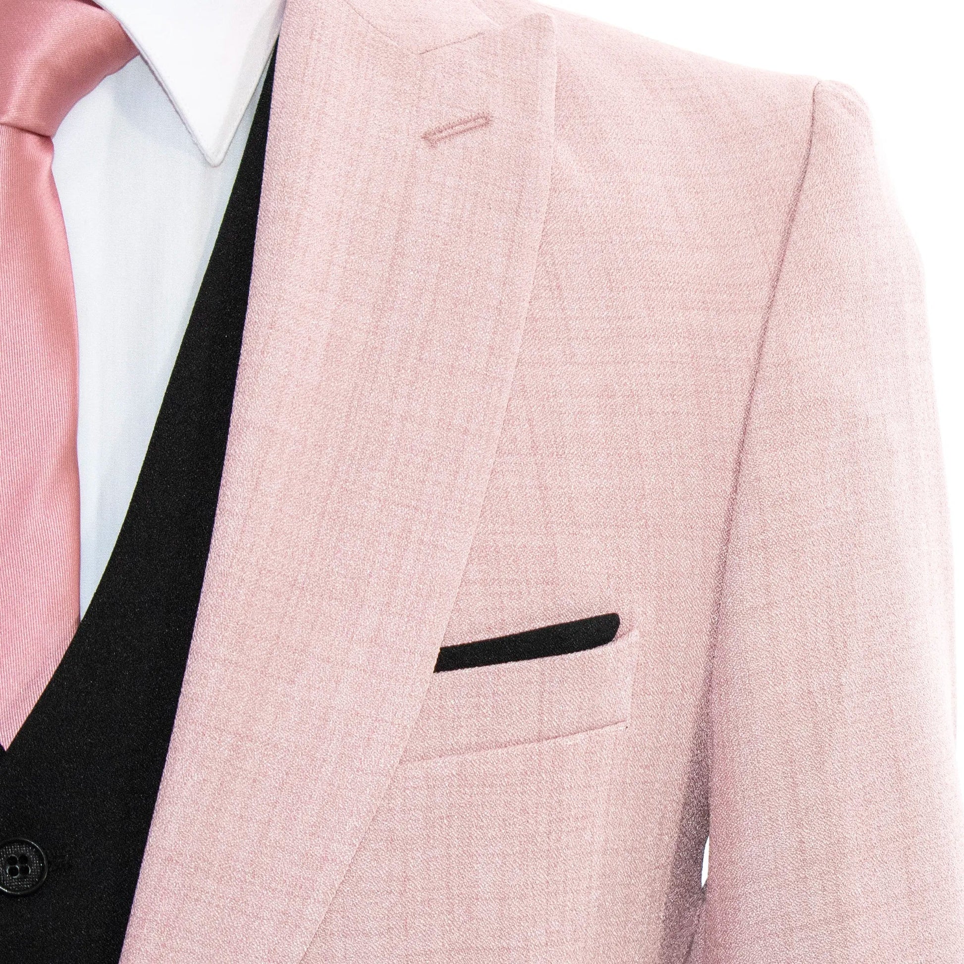 Men's Dusty Rose And Black 3-Piece Suit With Peak Lapels