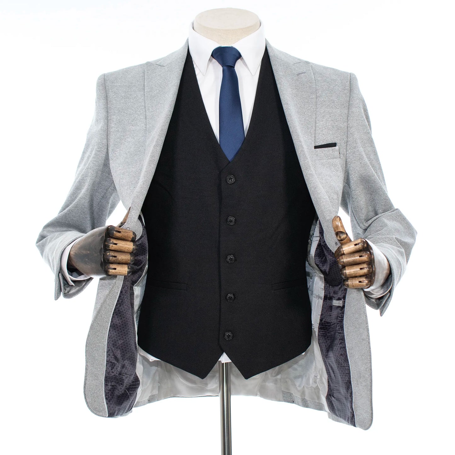 Pierce | Gray with Black Vest 3-Piece Slim-Fit Suit