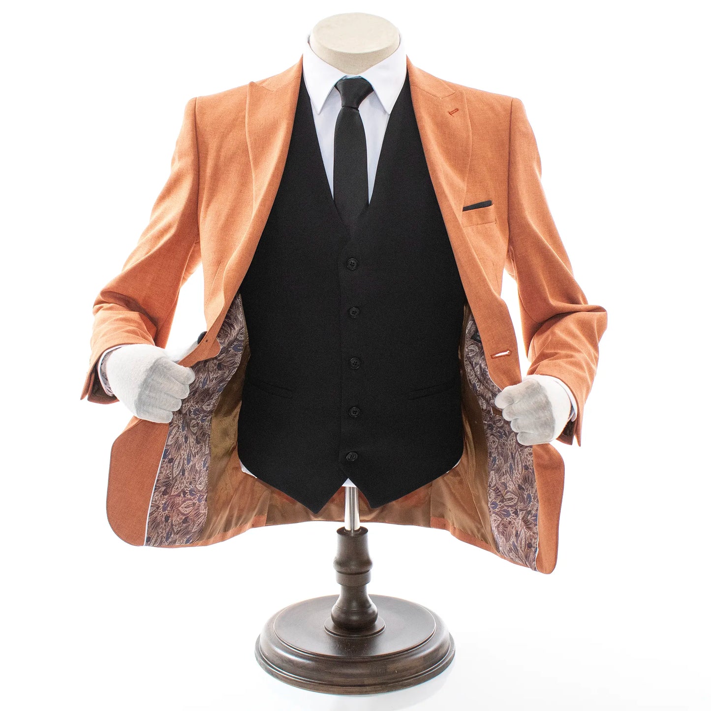 Men's Rust and Black 3-Piece Suit With Peak Lapels