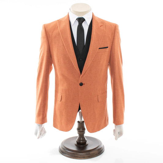 Men's Rust and Black 3-Piece Suit With Peak Lapels