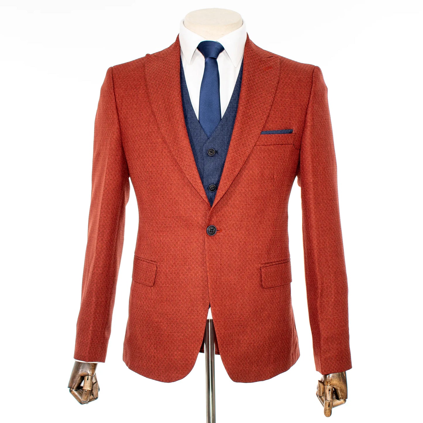 Pierce | Rust Tweed with Sapphire Vest 3-Piece Slim-Fit Suit